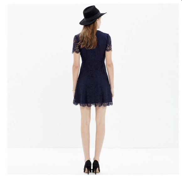 Madewell Navy Blue Lace Floral Sheer Sleeves Dress - Picture 3 of 7